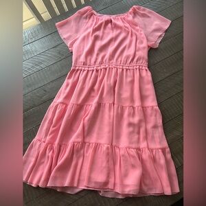 Ann Taylor Factory Tiered Split Neck Dress, Pink color, women’s size MP
